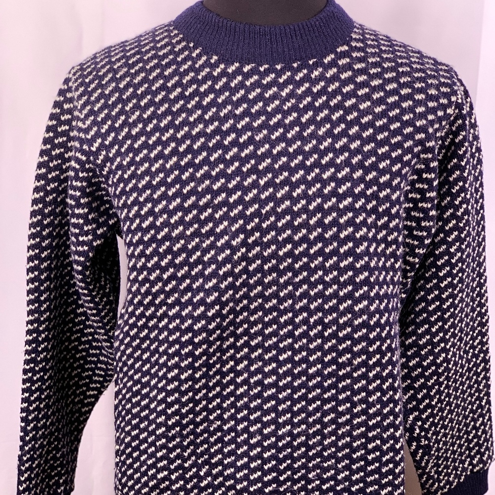 LL Bean Birdseye Sweater Large  Blue White